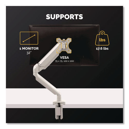 Image of Fellowes® Platinum Series Single Monitor Arm, For 27" Monitors, 360 Deg Rotation, 45 Deg Tilt, 180 Deg Pan, Silver, Supports 20 Lb