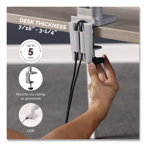 Image of Fellowes® Platinum Series Single Monitor Arm, For 27" Monitors, 360 Deg Rotation, 45 Deg Tilt, 180 Deg Pan, Silver, Supports 20 Lb