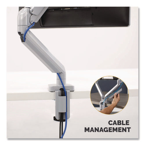 Image of Fellowes® Platinum Series Single Monitor Arm, For 27" Monitors, 360 Deg Rotation, 45 Deg Tilt, 180 Deg Pan, Silver, Supports 20 Lb