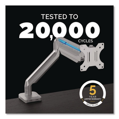 Image of Fellowes® Platinum Series Single Monitor Arm, For 27" Monitors, 360 Deg Rotation, 45 Deg Tilt, 180 Deg Pan, Silver, Supports 20 Lb