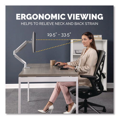 Image of Fellowes® Platinum Series Single Monitor Arm, For 27" Monitors, 360 Deg Rotation, 45 Deg Tilt, 180 Deg Pan, Silver, Supports 20 Lb