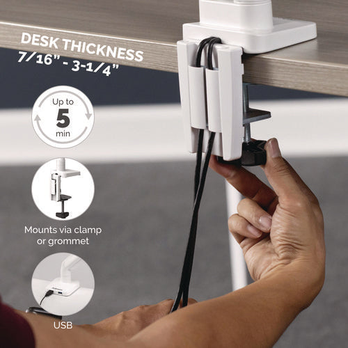 Image of Fellowes® Platinum Series Single Monitor Arm, For 27" Monitors, 360 Deg Rotation, 45 Deg Tilt, 180 Deg Pan, White, Supports 20 Lb