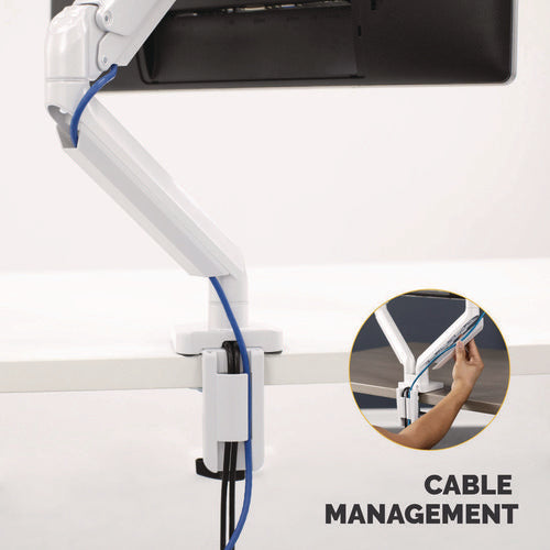 Image of Fellowes® Platinum Series Single Monitor Arm, For 27" Monitors, 360 Deg Rotation, 45 Deg Tilt, 180 Deg Pan, White, Supports 20 Lb
