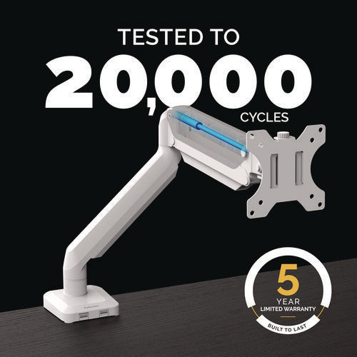 Image of Fellowes® Platinum Series Single Monitor Arm, For 27" Monitors, 360 Deg Rotation, 45 Deg Tilt, 180 Deg Pan, White, Supports 20 Lb