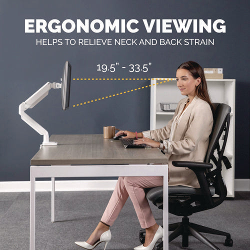 Image of Fellowes® Platinum Series Single Monitor Arm, For 27" Monitors, 360 Deg Rotation, 45 Deg Tilt, 180 Deg Pan, White, Supports 20 Lb