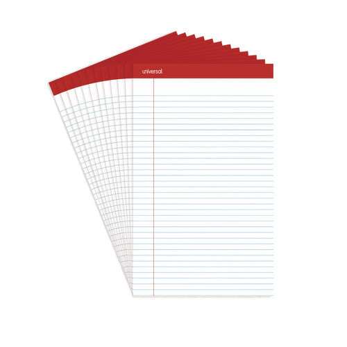 Image of Universal® Perforated Ruled Writing Pads, Wide/legal Rule, Red Headband, 50 White 8.5 X 14 Sheets, Dozen