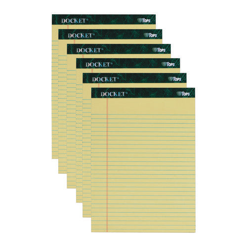 Image of TOPS Docket Ruled Perforated Pads, Wide/legal Rule, 50 Canary-Yellow 8.5 X 11.75 Sheets, 6/pack