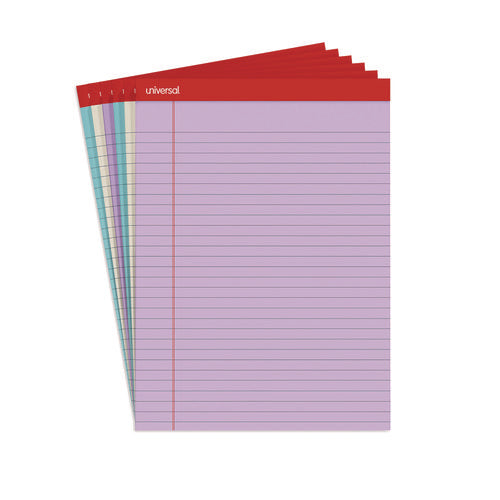 Image of Universal® Colored Perforated Ruled Writing Pads, Wide/legal Rule, 50 Assorted Color 8.5 X 11.75 Sheets, 6/pack