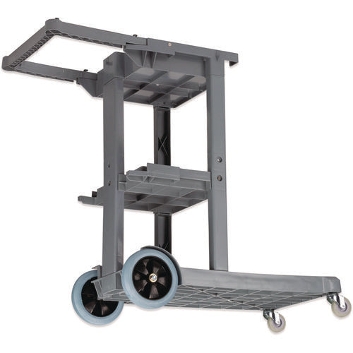 Image of Boardwalk® Janitor's Cart, Plastic, 4 Shelves, 1 Bin, 19" x 45" x 39", Gray