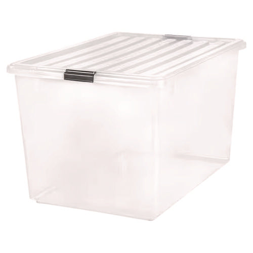 Image of IRIS 132 Qt. Latch Lid Storage Box, 20.9" x 28.8" x 17.8", Clear/Black