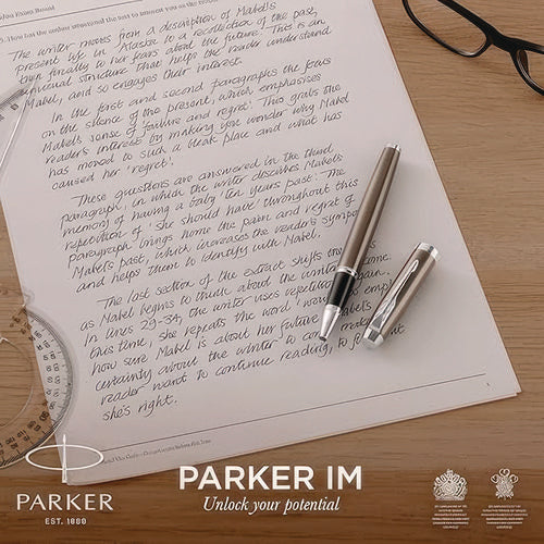 Image of Parker® IM Premium Rollerball Pen, Stick, Fine 0.7 mm, Black Ink, Black/Chrome Barrel