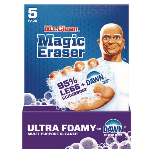Image of Mr. Clean® Magic Eraser, Ultra Foamy, 4.6" x 2.3", 0.7" Thick, White, 5/Pack, 4 Packs/Carton