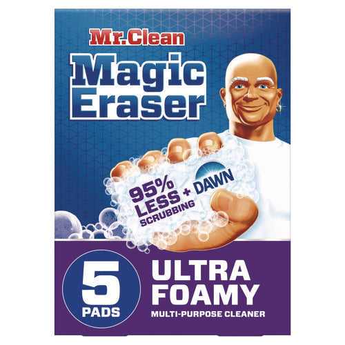 Image of Mr. Clean® Magic Eraser, Ultra Foamy, 4.6" x 2.3", 0.7" Thick, White, 5/Pack, 4 Packs/Carton