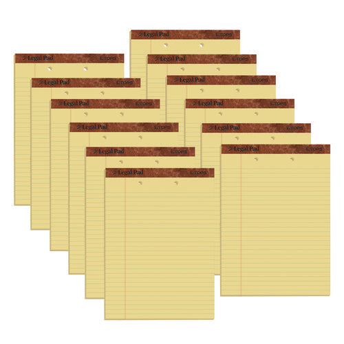 Image of TOPS The Legal Pad Ruled Perforated Pads, Top 2-Hole Punch, Wide/Legal Rule, 50 Canary-Yellow 8.5 x 11.75 Sheets, Dozen