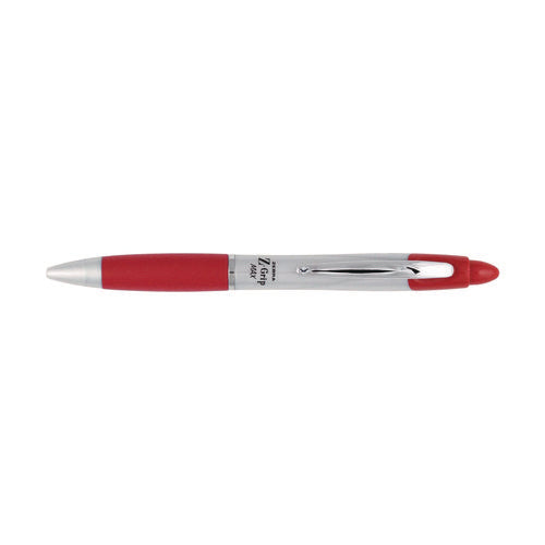 Image of Zebra® Z-Grip MAX Ballpoint Pen, Retractable, Medium 1 mm, Red Ink, Silver/Red Barrel, 12/Pack