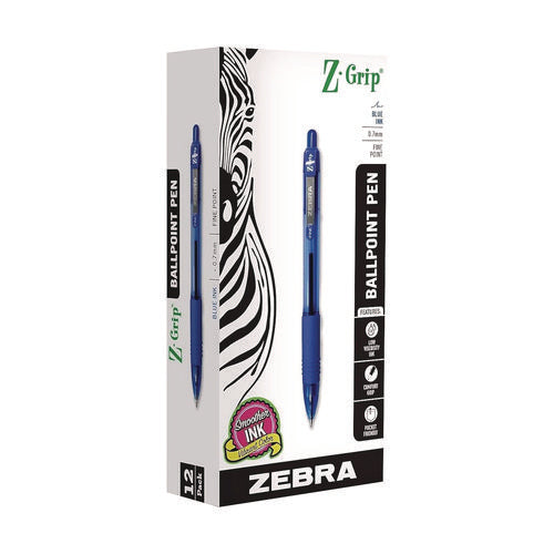Image of Zebra® Z-Grip Ballpoint Pen, Retractable, Medium 0.7 mm, Blue Ink, Translucent Blue/Blue Barrel, 12/Pack