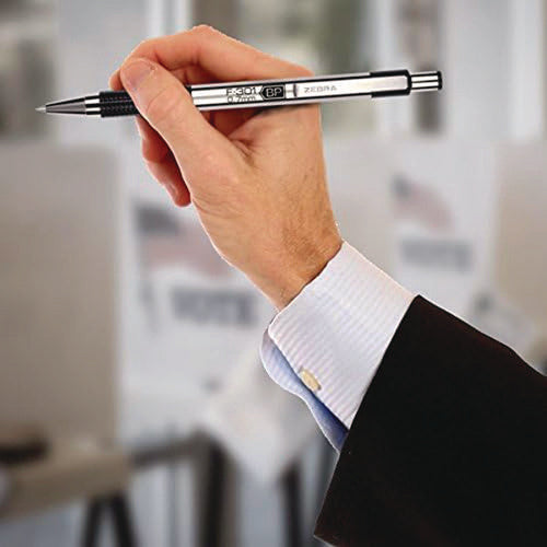 Image of Zebra® F-301 Ballpoint Pen, Retractable, Fine 0.7 Mm, Black Ink, Stainless Steel/black Barrel
