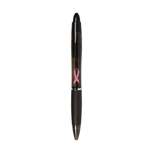 Image of Zebra® Z-Grip MAX Breast Cancer Awareness Ballpoint Pen, Retractable, Bold 1.2 mm, Black Ink, Silver/Black Barrel, 24/Pack
