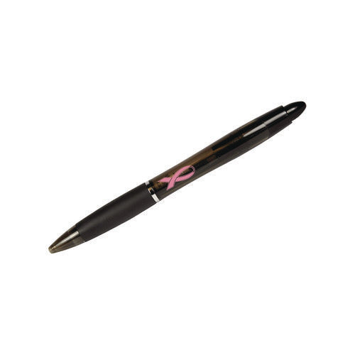 Image of Zebra® Z-Grip MAX Breast Cancer Awareness Ballpoint Pen, Retractable, Bold 1.2 mm, Black Ink, Silver/Black Barrel, 24/Pack