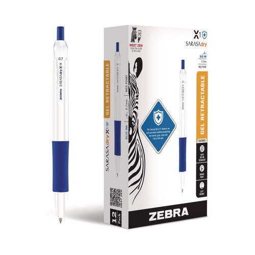 Image of Zebra® Sarasa Dry X1+ Gel Pen, Retractable, Medium 0.7 mm, Blue Ink, White/Blue Barrel, 12/Pack