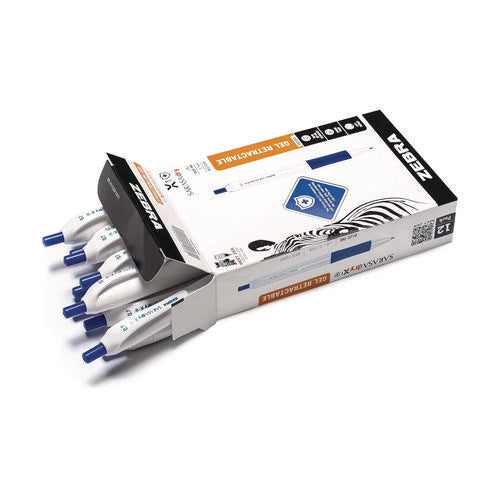 Image of Zebra® Sarasa Dry X1+ Gel Pen, Retractable, Medium 0.7 mm, Blue Ink, White/Blue Barrel, 12/Pack