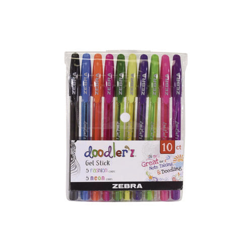 Image of Zebra® Doodler'z Gel Pen, Stick, Bold 1 Mm, Assorted Fashion/neon Ink And Barrel Colors, 10/pack