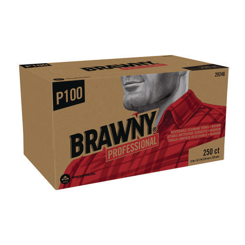 Image of Brawny® Professional All Purpose Wipers, 1-Ply, 9 x 10.25, Brown, 250 Wipers/Box, 24 Boxes/Carton