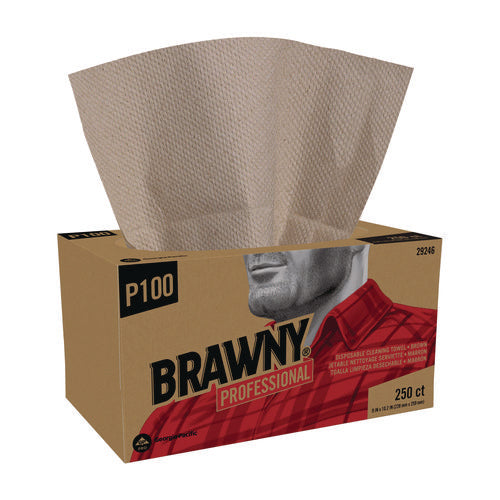 Image of Brawny® Professional All Purpose Wipers, 1-Ply, 9 x 10.25, Brown, 250 Wipers/Box, 24 Boxes/Carton