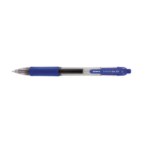 Image of Zebra® Sarasa Dry Gel X20 Gel Pen, Retractable, Bold 1 mm, Blue Ink, Clear/Blue Barrel, 12/Pack