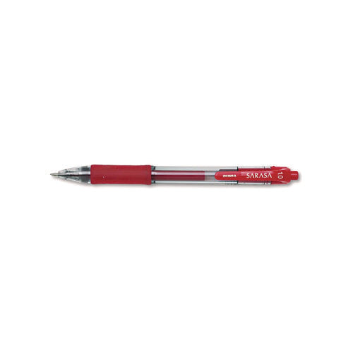 Image of Zebra® Sarasa Dry Gel X20 Gel Pen, Retractable, Bold 1 mm, Red Ink, Clear/Red Barrel, Dozen