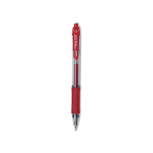 Image of Zebra® Sarasa Dry Gel X20 Gel Pen, Retractable, Bold 1 mm, Red Ink, Clear/Red Barrel, Dozen