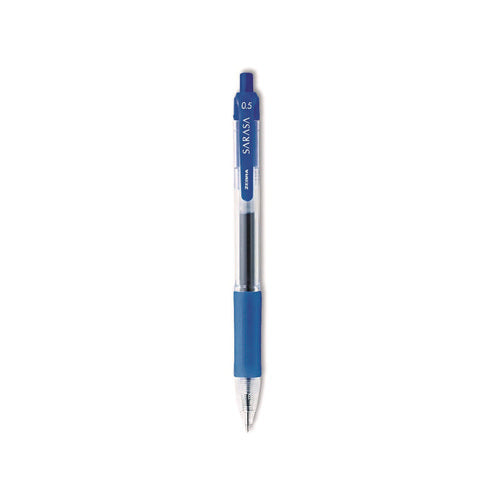 Image of Zebra® Sarasa Dry Gel X20 Gel Pen, Retractable, Fine 0.5 mm, Blue Ink, Clear/Blue Barrel, 12/Pack