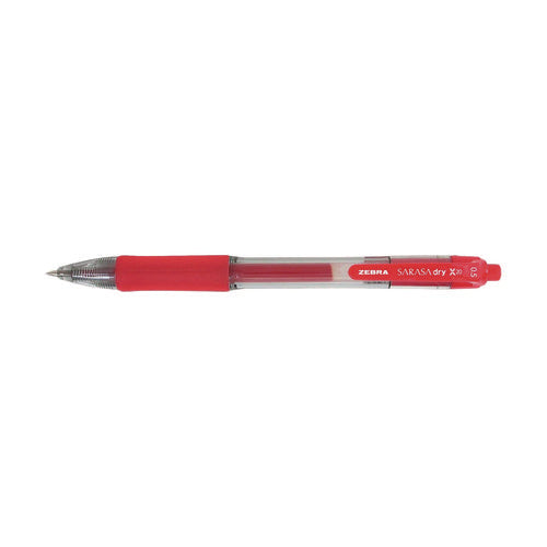 Image of Zebra® Sarasa Dry Gel X20 Gel Pen, Retractable, Fine 0.5 mm, Red Ink, Clear/Red Barrel, 12/Pack