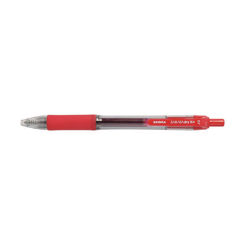 Image of Zebra® Sarasa Dry Gel X20 Gel Pen, Retractable, Medium 0.7 mm, Red Ink, Clear/Red Barrel, 12/Pack