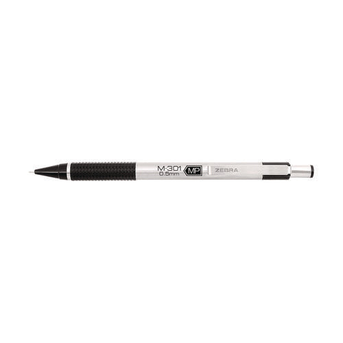 Image of Zebra® M-301 Mechanical Pencil, 0.5 mm, HB (#2), Black Lead, Silver/Black Barrel, Dozen