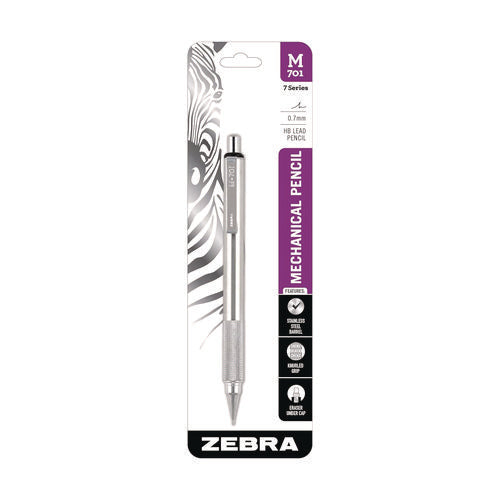 Image of Zebra® M-701 Mechanical Pencil, 0.7 mm, F (#2.5), Black Lead, Silver Barrel
