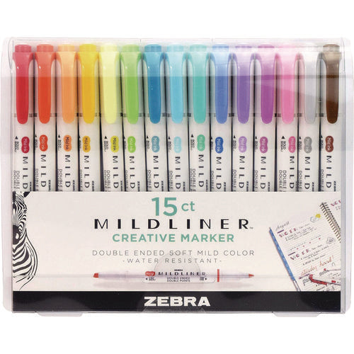 Image of Zebra® Mildliner Double Ended Highlighter, Assorted Ink Colors, Bold-Chisel/Fine-Bullet Tips, Assorted Barrel Colors, 15/Pack