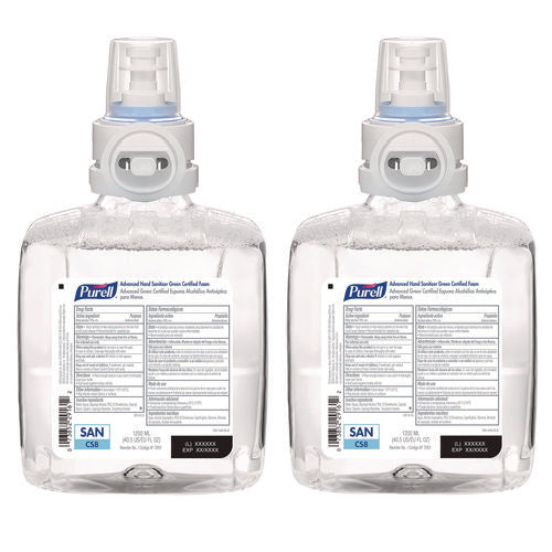 Image of PURELL® Advanced Hand Sanitizer Green Certified Foam Refill, For CS8 Dispensers, 1,200 mL, Fragrance-Free, 2/Carton