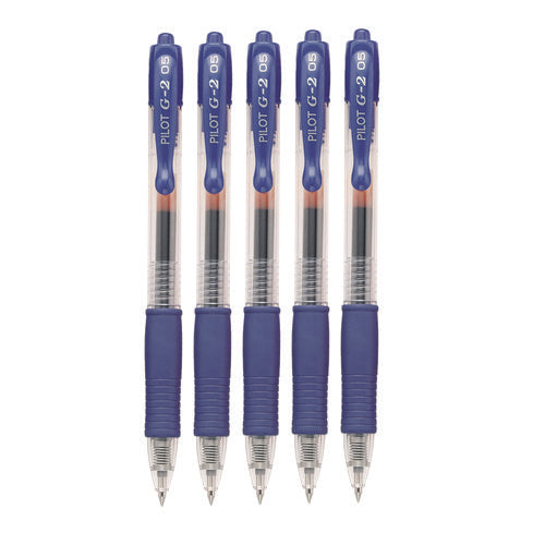 Image of Pilot® G2 Premium Gel Pen, Retractable, Extra-Fine 0.5 mm, Blue Ink, Smoke/Blue Barrel, 5/Pack