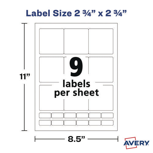 Image of Avery® Laser/Inkjet Media Labels, Inkjet/Laser Printers, 2.75" x 2.75", Matte White, 9 Labels/Sheet, 70 Sheets/Box