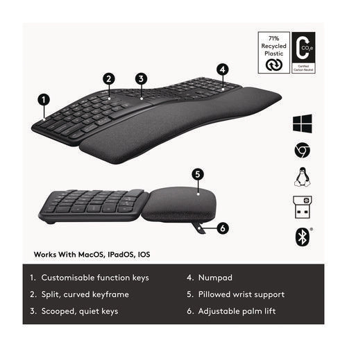 Image of Logitech® ERGO K860 Wireless Keyboard, Graphite