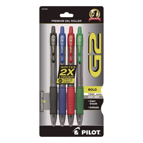Image of Pilot® G2 Premium Gel Pen, Retractable, Bold 1 mm, Assorted Ink and Barrel Colors, 4/Pack