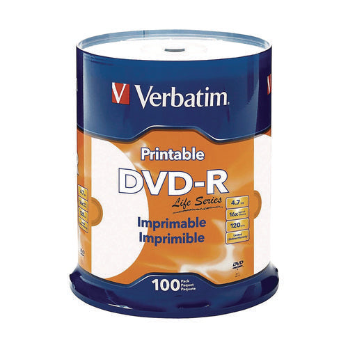 Image of Verbatim® DVD-R LifeSeries Inkjet Printable Disc, 4.7 GB, 16x, Spindle, White, 100/Pack