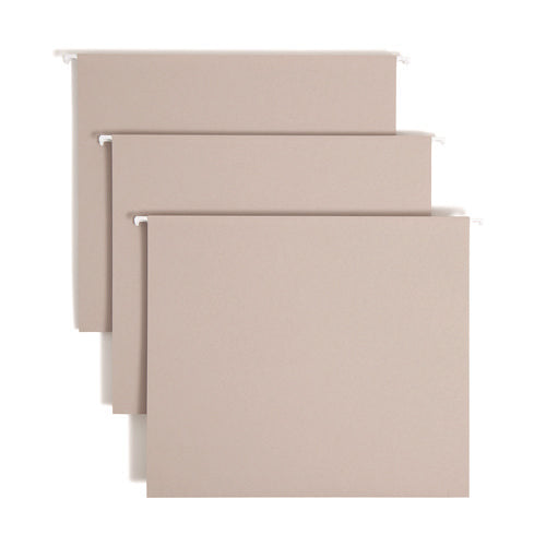 Image of Smead TUFF Extra Capacity Hanging File Folders with Easy Slide Tab, 2" Capacity, Letter, 1/3-Cut Tabs, Steel Gray, 18/Box