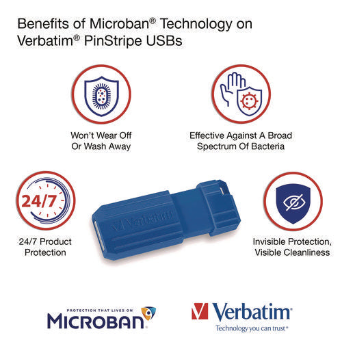 Image of Verbatim® PinStripe USB 2.0 Flash Drive, 16 GB, Blue/Green, 2/Pack