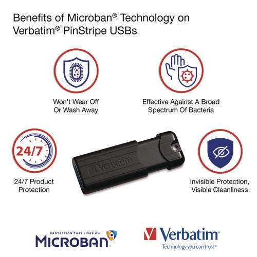 Image of Verbatim® PinStripe USB 3.2 Flash Drive, 16 GB, Black