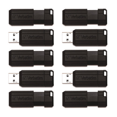 Image of Verbatim® Pinstripe Usb 2.0 Flash Drive, 32 Gb, Black, 10/pack