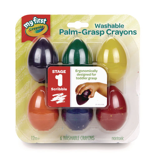 Image of Crayola® My First Washable Palm Grasp Crayons, Assorted Colors, 6/Pack