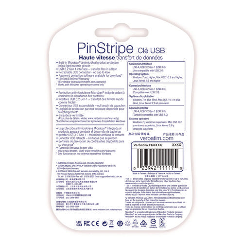 Image of Verbatim® PinStripe USB 3.2 Flash Drive, 16 GB, Black