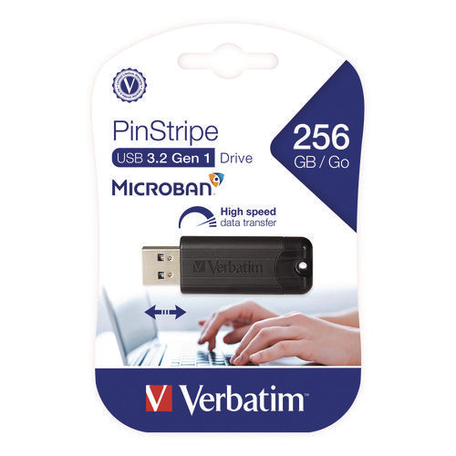 Image of Verbatim® PinStripe USB 3.2 Flash Drive, 256 GB, Black